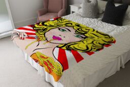 Benjamin Tate Design Pop Art Young woman Eating Spaghetti Designer Blanket in Natural - Size: 120 cm x 150 cm - thumbnail 4