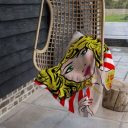 Benjamin Tate Design Pop Art Young woman Eating Spaghetti Designer Blanket in Natural - Size: 120 cm x 150 cm - thumbnail 3