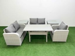 Fimous High Back Poly Rattan Garden Furniture Set w/ Reclining Chair Loveseat Sofa Rectangular Dining Table Indoor Outdoor Patio Set 2 Side Table - thumbnail 1
