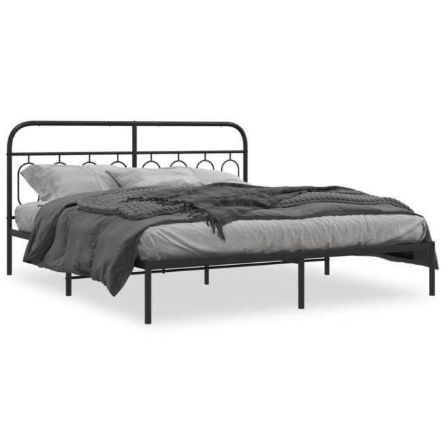 Berkfield Home Metal Bed Frame without Mattress with Headboard Black 183x213cm - Size: 183x213 cm - image 1