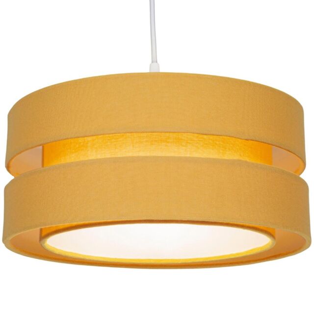 Happy Homewares Contemporary Linen Fabric Triple Tier Ceiling Pendant Light Shade in Mustard - Size: 14 inches - image 1