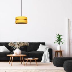 Happy Homewares Contemporary Linen Fabric Triple Tier Ceiling Pendant Light Shade in Mustard - Size: 14 inches - thumbnail 5