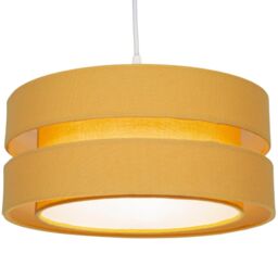 Happy Homewares Contemporary Linen Fabric Triple Tier Ceiling Pendant Light Shade in Mustard - Size: 14 inches