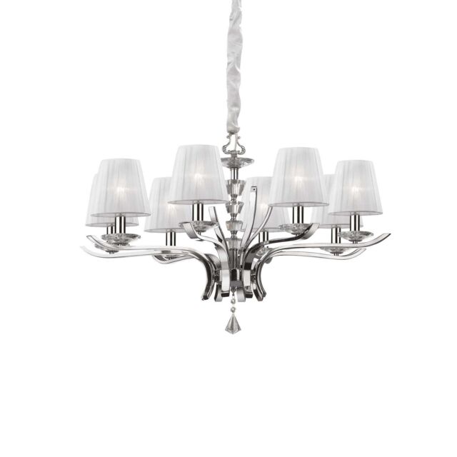 Netlighting Pegaso 8 Light Crystal Multi Arm Chandelier Chrome White Finish E14 in Clear