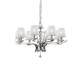 Netlighting Pegaso 8 Light Crystal Multi Arm Chandelier Chrome White Finish E14 in Clear