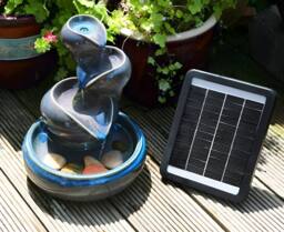 Primrose Solar Powered Water Feature Cosmos Three-Tier Oil Jar Ceramic 25cm in Dark Grey