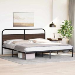 Berkfield Home Metal Bed Frame without Mattress Brown Oak 180x200 cm Super King - thumbnail 4