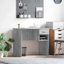 Berkfield Home Desk with Storage Grey Sonoma 90x49.5x75 cm Engineered wood - thumbnail 2