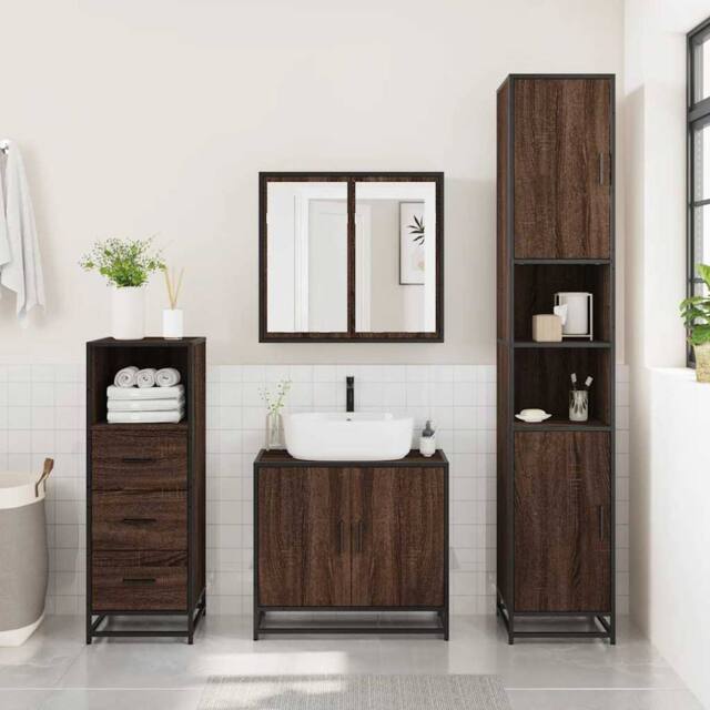 Berkfield Home Comfortable Bathroom Cabinet Brown Oak 35x37.5x100 cm Engineered Wood - image 1