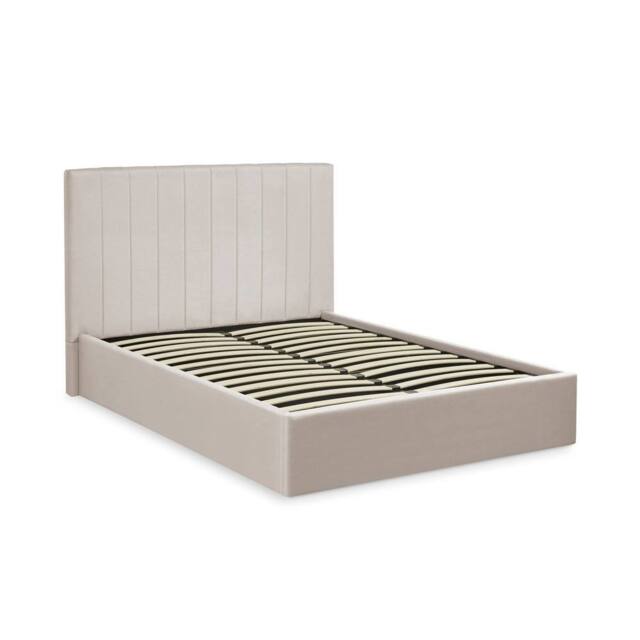 Cheshire Oatmeal Linen Upholstered Ottoman Storage Bed Frame - Double (135cm) in Beige - image 1