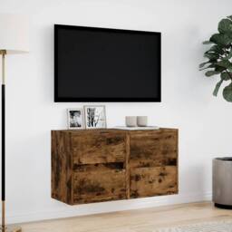 Berkfield Home TV Wall Cabinets with LED Lights 2 pcs Smoked Oak 41x31x45 cm in Brown - Size: 41 x 31 x 45 cm - thumbnail 4