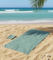 LARANGE Beach Towel Bag Microfiber Waffle Double-Sided 160 X 80 in Green - thumbnail 4