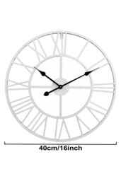 Living and Home 40cm Dia Round White Roman Numeral Skeleton Wall Clock with Black Needle - thumbnail 2