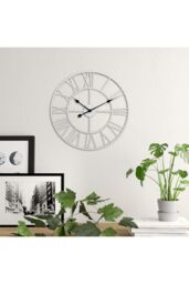 Living and Home 40cm Dia Round White Roman Numeral Skeleton Wall Clock with Black Needle - thumbnail 4