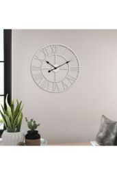 Living and Home 40cm Dia Round White Roman Numeral Skeleton Wall Clock with Black Needle - thumbnail 3
