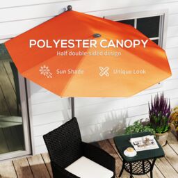 OUTSUNNY 2m Half Garden Parasol Market Umbrella w/ Crank Handle, Base in Orange - thumbnail 7