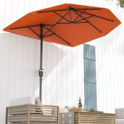 OUTSUNNY 2m Half Garden Parasol Market Umbrella w/ Crank Handle, Base in Orange - thumbnail 8