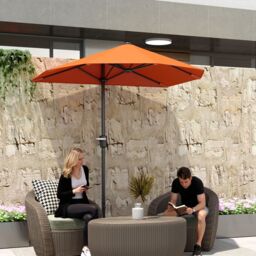 OUTSUNNY 2m Half Garden Parasol Market Umbrella w/ Crank Handle, Base in Orange