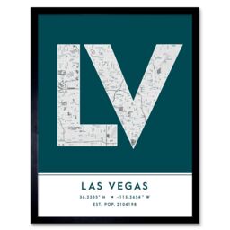 "Wee Blue Coo Wall Art Print Las Vegas Nevada United States City Map Modern Typography Stylish Letter Framed Word in Teal - Size: W12"" x H16""" - thumbnail 1