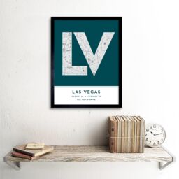 "Wee Blue Coo Wall Art Print Las Vegas Nevada United States City Map Modern Typography Stylish Letter Framed Word in Teal - Size: W12"" x H16""" - thumbnail 2
