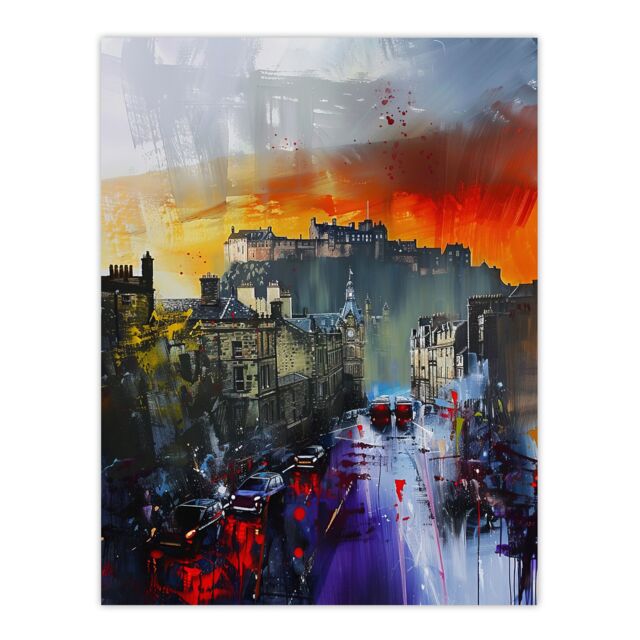 "Artery8 Edinburgh Castle Abstract Cityscape Painting Wall Art Print - Size: W24"" x H32""" - image 1