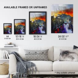"Artery8 Edinburgh Castle Abstract Cityscape Painting Wall Art Print - Size: W24"" x H32""" - thumbnail 3