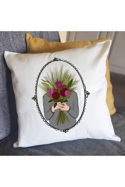Afewhometruths November Birth Flower Cushion in Off-White - Size: 40 cm x 40 cm
