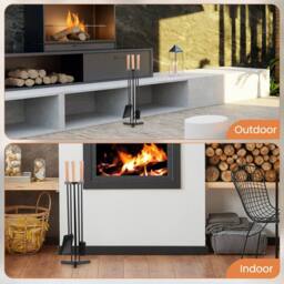 Gymax 4 PCS Fireplace Tools Set Heavy-Duty Metal Fireside Kit Set With Poker in Black - thumbnail 4
