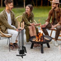 Gymax 4 PCS Fireplace Tools Set Heavy-Duty Metal Fireside Kit Set With Poker in Black - thumbnail 3