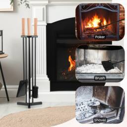 Gymax 4 PCS Fireplace Tools Set Heavy-Duty Metal Fireside Kit Set With Poker in Black - thumbnail 9
