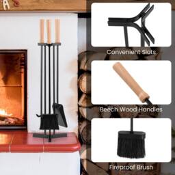 Gymax 4 PCS Fireplace Tools Set Heavy-Duty Metal Fireside Kit Set With Poker in Black - thumbnail 5