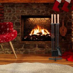 Gymax 4 PCS Fireplace Tools Set Heavy-Duty Metal Fireside Kit Set With Poker in Black - thumbnail 7