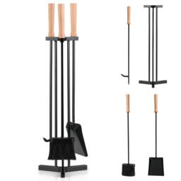 Gymax 4 PCS Fireplace Tools Set Heavy-Duty Metal Fireside Kit Set With Poker in Black - thumbnail 1