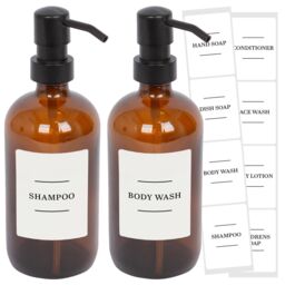 Harbour Housewares Glass Soap Dispensers with Labels - 500ml - White - Pack of 2 in Orange