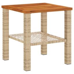 Berkfield Home Garden Table Beige 40x40x42 cm Poly Rattan Acacia Wood - Size: 40 x 40 x 42 cm - thumbnail 6