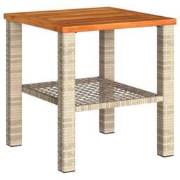 Berkfield Home Garden Table Beige 40x40x42 cm Poly Rattan Acacia Wood - Size: 40 x 40 x 42 cm - thumbnail 1