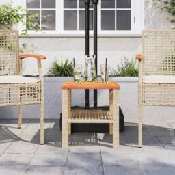 Berkfield Home Garden Table Beige 40x40x42 cm Poly Rattan Acacia Wood - Size: 40 x 40 x 42 cm - thumbnail 3