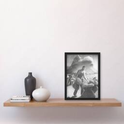 Artery8 Grant Wood Approaching Storm in Wheat Farm Framed Art Picture Print in Grey - Size: A4 - thumbnail 2