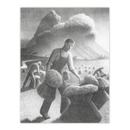 Artery8 Grant Wood Approaching Storm in Wheat Farm Framed Art Picture Print in Grey - Size: A4 - thumbnail 3