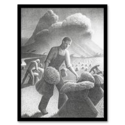 Artery8 Grant Wood Approaching Storm in Wheat Farm Framed Art Picture Print in Grey - Size: A4 - thumbnail 1