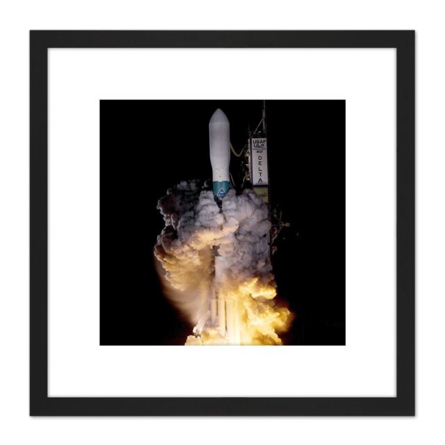 Artery8 NASA Kepler Telescope Delta Rocket Launch 8X8 Inch Square Wooden Framed Wall Art Print Picture with Mount in Black - image 1