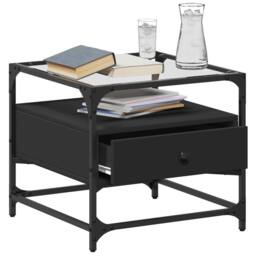 Berkfield Home Coffee Table with Glass Top Black 50x50x45 cm Steel - Size: 50 x 50 x 45 cm - thumbnail 3
