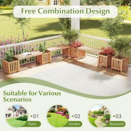Costway 2-in-1 Wooden Garden Planter & Bench Outdoor Planter Box Bench Seat in Natural - thumbnail 8