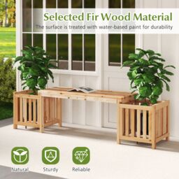 Costway 2-in-1 Wooden Garden Planter & Bench Outdoor Planter Box Bench Seat in Natural - thumbnail 7