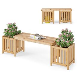 Costway 2-in-1 Wooden Garden Planter & Bench Outdoor Planter Box Bench Seat in Natural - thumbnail 1