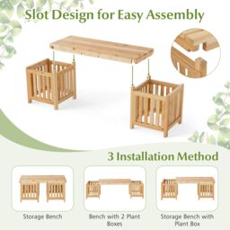 Costway 2-in-1 Wooden Garden Planter & Bench Outdoor Planter Box Bench Seat in Natural - thumbnail 6