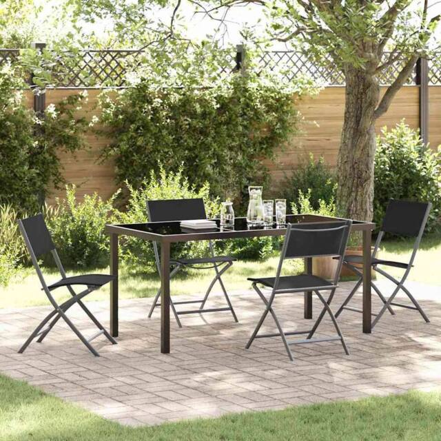 Berkfield Home 5 Piece Garden Dining Set Black Textilene & Steel - image 1