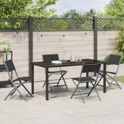 Berkfield Home 5 Piece Garden Dining Set Black Textilene & Steel - thumbnail 4