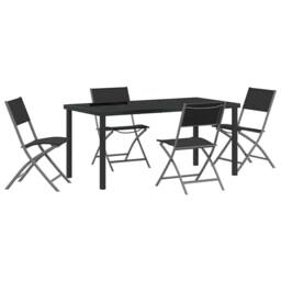 Berkfield Home 5 Piece Garden Dining Set Black Textilene & Steel - thumbnail 2