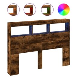 Berkfield Home Headboard Cabinet with LED Smoked Oak 140x17x102 cm in Brown - Size: 140 x 17 x 102 cm - thumbnail 2